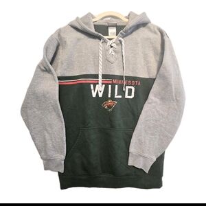 Minnesota Wild Hoodie NHL Sweatshirt Mens L Tie Front Hockey Hooded Sports